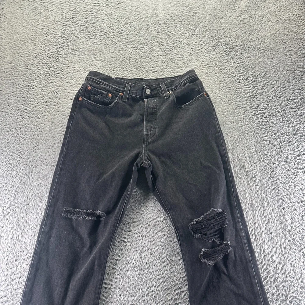 Levi's 501 Jeans Mens 28x30 Black Cotton Denim Straight Distressed Workwear